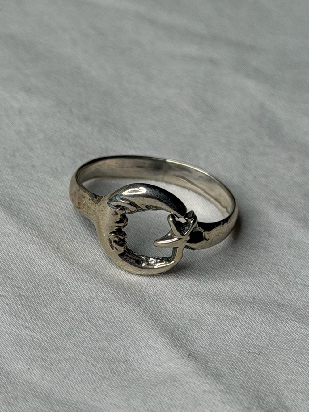925 Sterling Silver Crescent Moon Shooting Star Ring Size 9 Celestial
